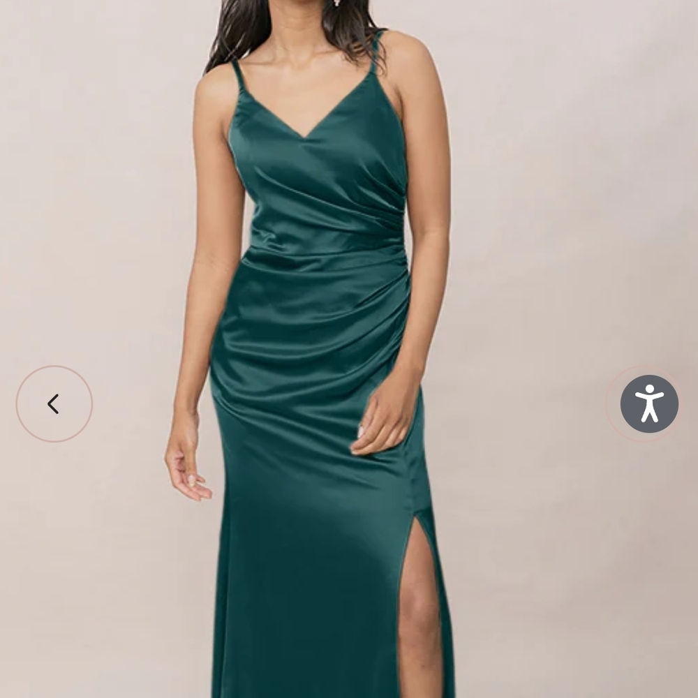 Revelry Green Ruched Slit Maxi Gown